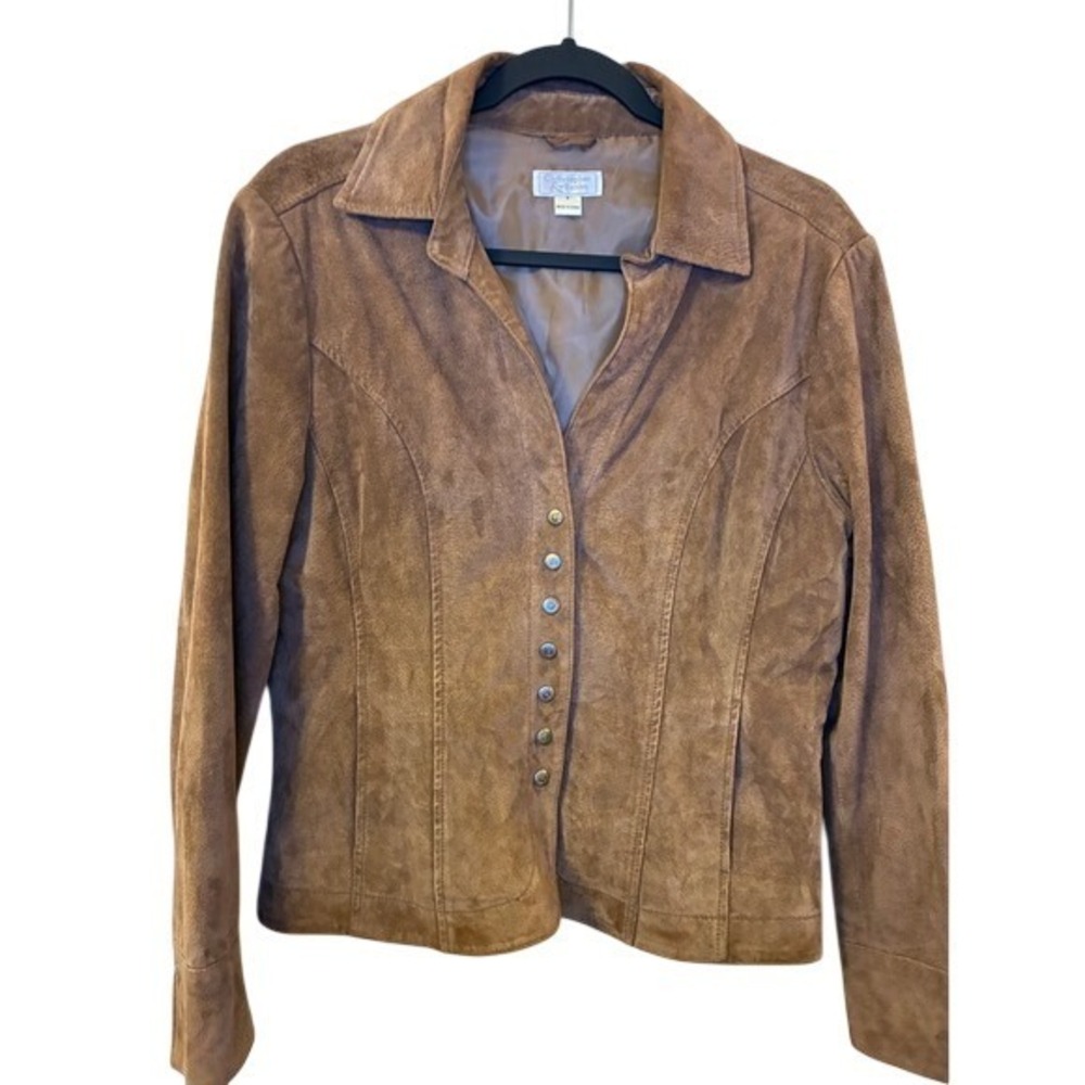 Christopher & Banks Vintage Brown Suede Style Button Front Jacket Womens Medium
